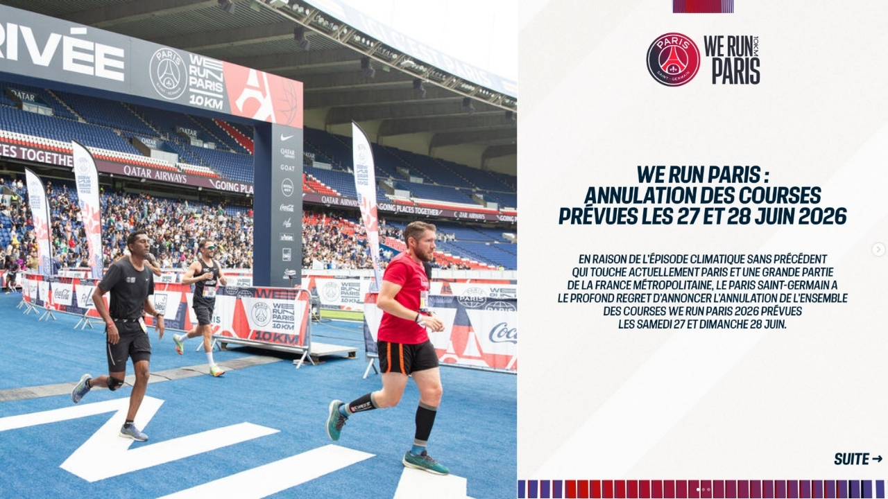 We Run Paris 2026 annulé : le PSG renonce face à la canicule